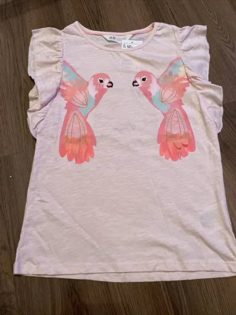 H&M Girls Pink Summer T Shirt Top Birds BNWT Age 8-10 Years
