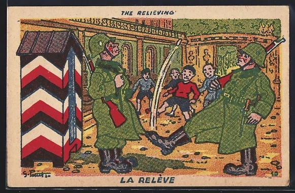 Artist-AK The Relieving, Carty of German Soldiers on a Guard House Artist-AK The Relieving, Carty of German Soldiers on a Guard House