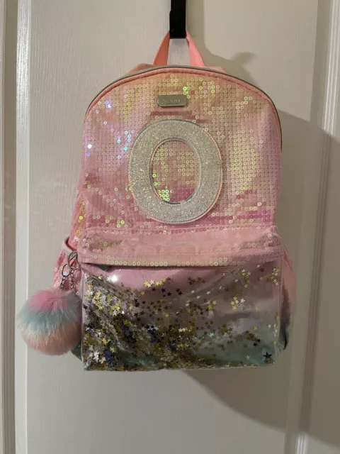 Justice Iridescent Sequin/Stars Initial "O" Backpack Ombre Peach/Pink/Blue