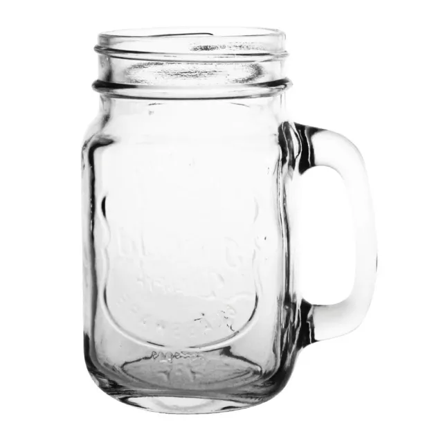 12x Drinking Jar Embossed Design Glass 450ml Olympia Commercial Bar Handled Jars 3