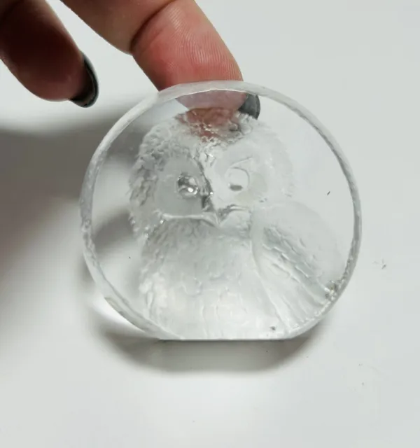 Swedish Crystal Glass Ornament by Mats Jonasson Owl Signed Paperweight