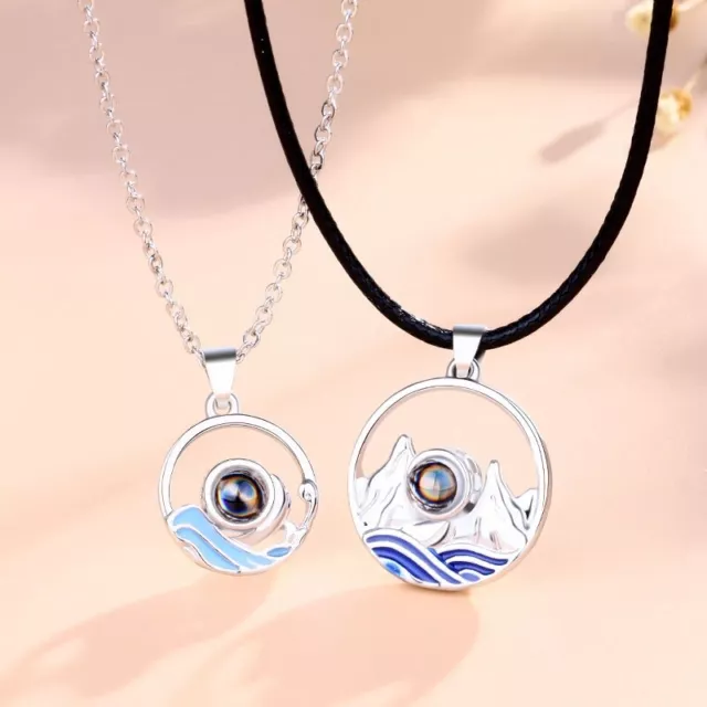 Mountain And Sea Charm Pendant Necklace Love Couple Projection 100 Languages