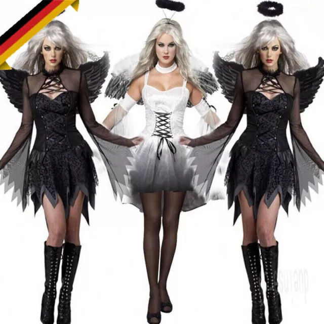 NEU Damen Kostüm Sexy Engel Vampir Kleid Horror Halloween Fasching Karneval 2024