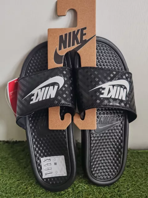 New🔥Womens Nike Benassi JDI UK 8.5 Slip On Sliders Sandals Black White 343881