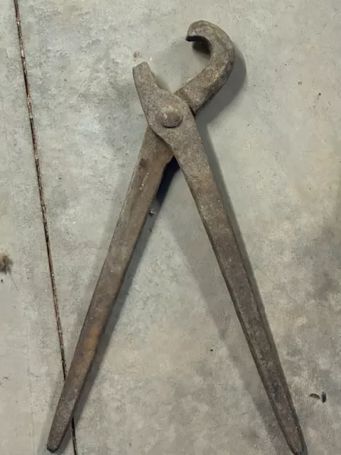 Antique Huge Primitive Hand Forged Old Blacksmith Scissor Hinge Pliers Tongs