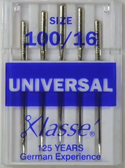 Klasse Sewing Machine Needles UNIVERSAL Size 100 / 16, Pack of 5, Tracked Post