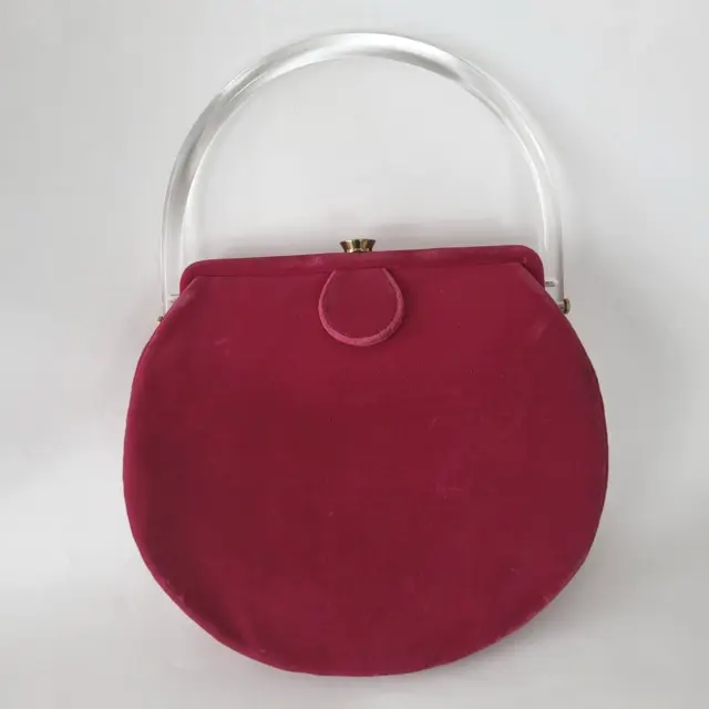 Vintage 1950s Lucite Velvet Purse Edward's Bags Ltd Crompton Velvet Raspberry