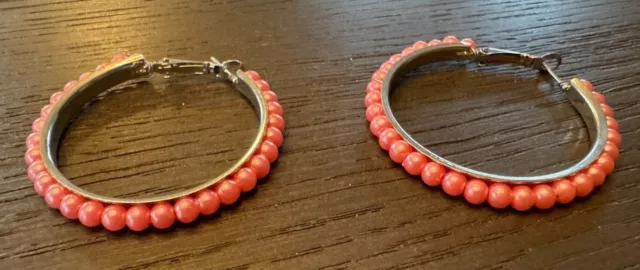 Fantastici orecchini pendenti creoli - perle arte rosa - DM 43 mm - gioielli donna