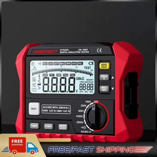 HT5205 Megohmeter Electrical Megger Backlight Red 2500V Continuity Measurement