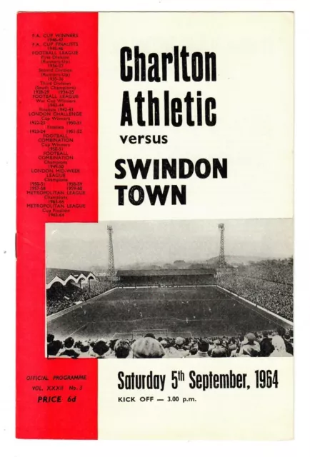 Charlton Athletic v Swindon Town - 1964-65 Division Two - Football Programme