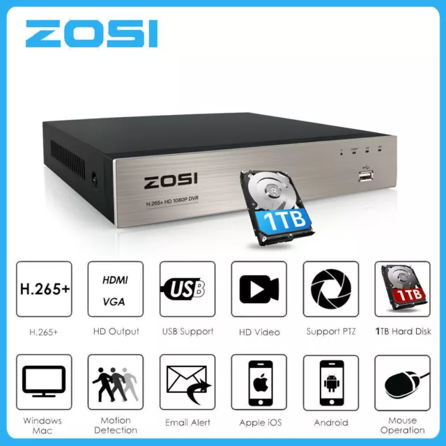 ZOSI 8CH/16CH 1080P DVR HDMI Video Recorder CCTV Security Camera System Home 1TB