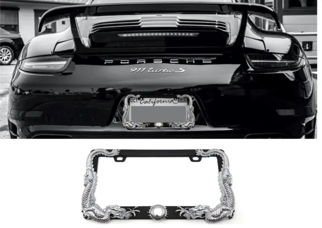 In USA 3D Robust Chrome Aluminum Rust Resistant Dragon License Plate Frame