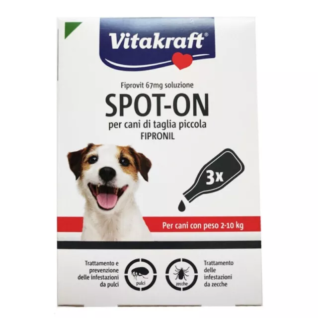 VITAKRAFT SPOT-ON 3x 0,67 ml anti pulci zecche per cani TAGLIA PICCOLA 2-10 kg