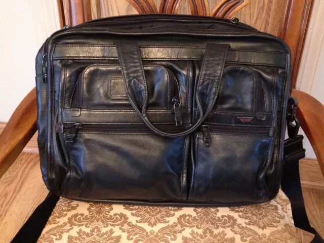 Tumi  Alpha  Collection  T-Pass  96145Dh  Black  Expandable  Leather Briefcase