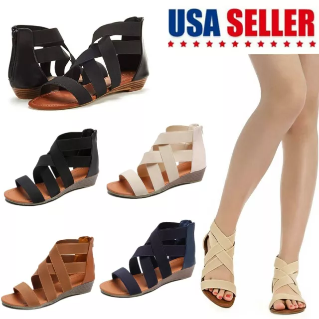 Women's Flat Sandals Open Toe Elastica Flexible Summer Gladiator Shoes Size 5-11