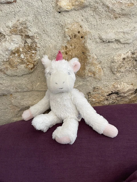 LO/DOUDOU PELUCHE LICORNE Antonio Home rose blanc yeux gris 23cm  TBE