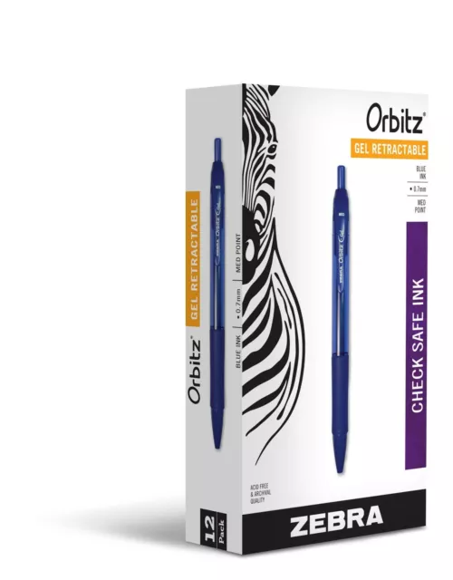 Zebra Pen Orbitz Gel Retractable Rollerball Pen, Medium Point, 0.7mm, Blue Ink,