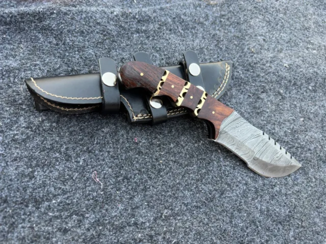Custom Handmade Damascus Hunting Skinner knife with Leather sheath