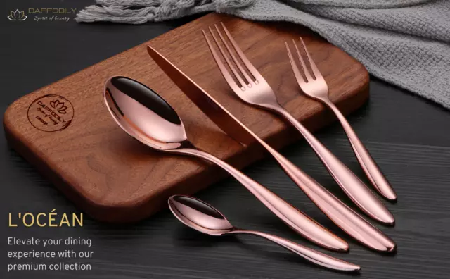 DAFFODILY | L'océan 20-Pc Elegant Stainless Steel Cutlery Set, Luxury Flatware.