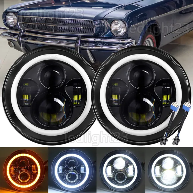 2X DOT 7" Inch Round LED Headlights Hi/Lo DRL Lamp fit Ford Mustang F-150 F-100