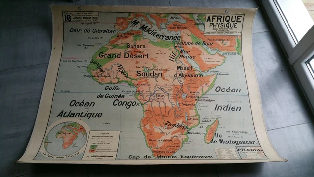 RARE CARTE SCOLAIRE vintage Afrique Physique N°16 Vidal Lablache EUR 69