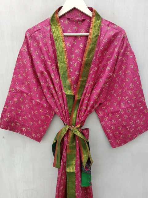 Burn Tested 100% Pure Silk Sari Kimono Bridal Gown Night Wear Kimono  B-2209