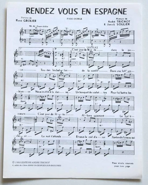 PARTITION DOUBLE SHEET music GROLIER / TRICHOT / SOULIER / PROVANCE