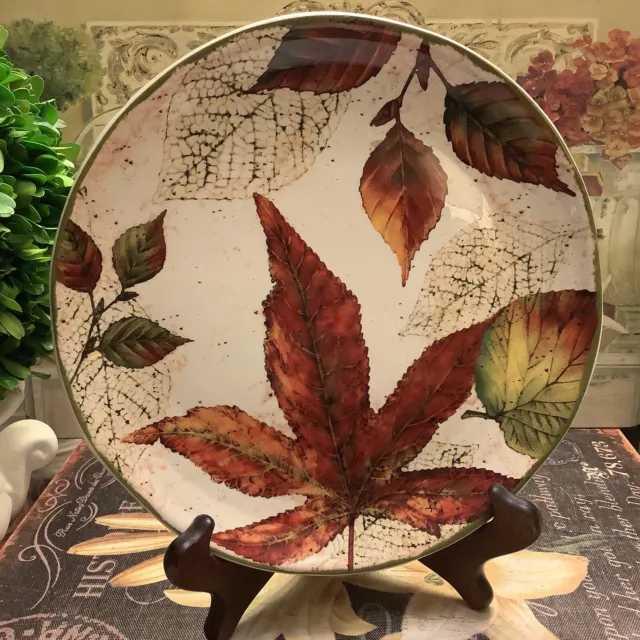 Pier 1 Imports~8.5” Salad/Luncheon Plate~”ASHEVILLE”~Leaves Design~Ironstone~