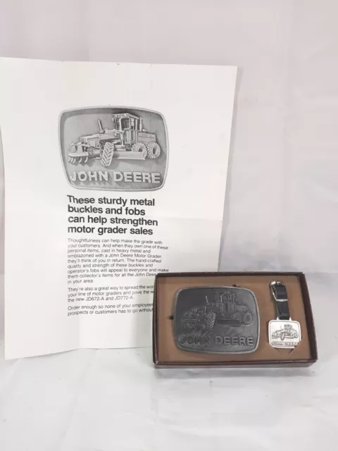 1978 John Deere Motor Land Grader Loader Belt Buckle & Key Fob in Box Dealer
