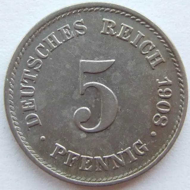 Moneta Reich Tedesco Impero Tedesco 5 Pfennig 1908 E IN Extremely fine