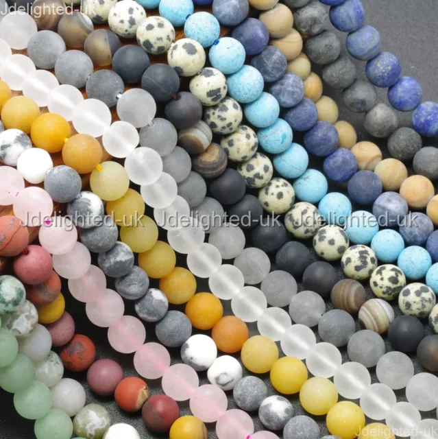 Natural Matte Frosted Gemstone Round Loose Beads 4mm 6mm 8mm 10mm 12mm 15" Pick