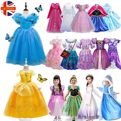 Girls Princess Cinderella Rapunzel Belle Fancy Dress Up Party Birthday Costume