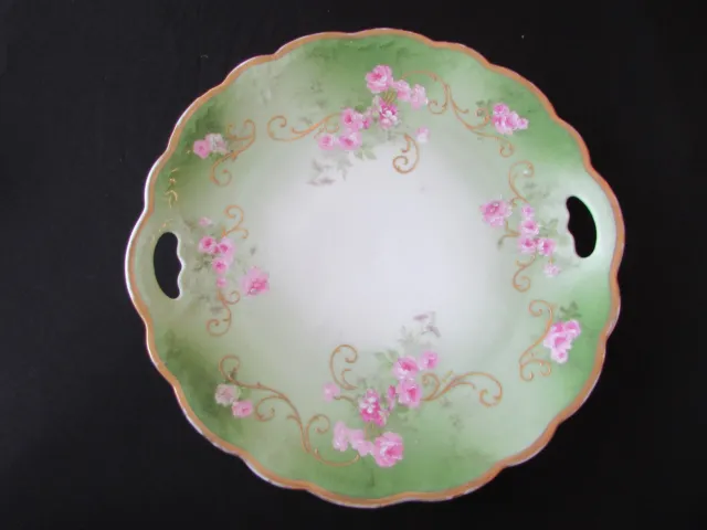 Antique Crown M Bavaria Porcelain Scalloped Plate Hand Painted Roses 9 1/2"