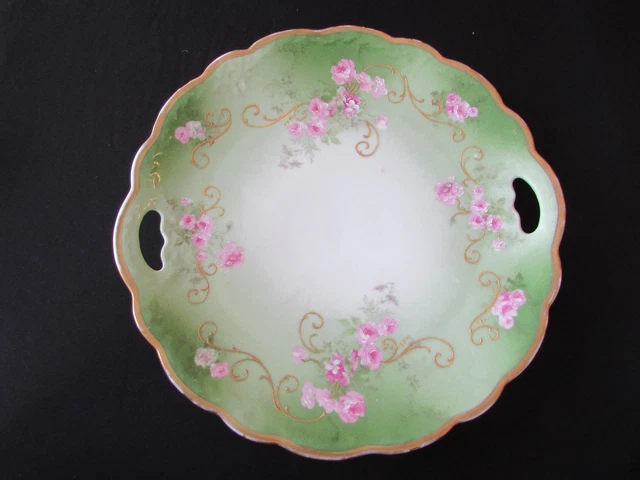 Antique Crown M Bavaria Porcelain Scalloped Plate Hand Painted Roses 9 1/2"