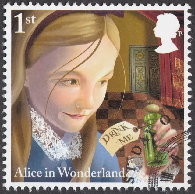 Alice in Wonderland - Drink Me illustrated on 2015 fine used stamp