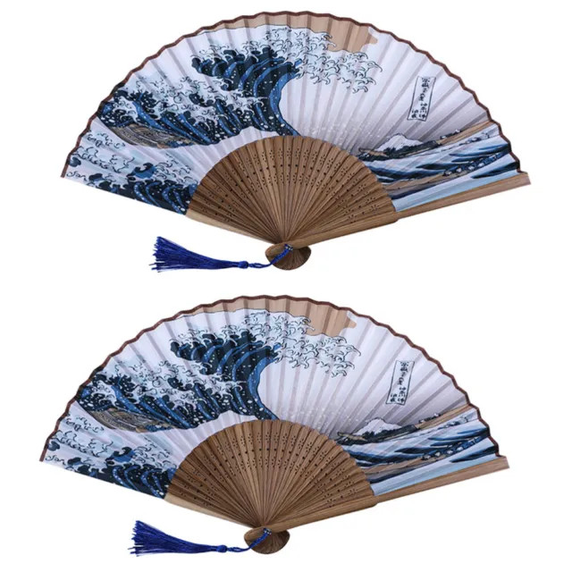 2Pcs Performance Fan Folding Silk Fan Chinease Handheld Fan Retro Folding Fan