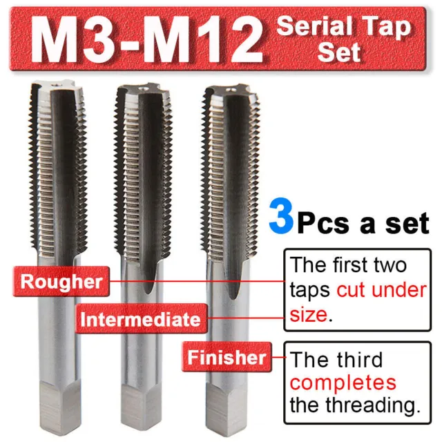 M3 M4 M5 M6 M8 M10 M12 HSS Metric Tap Set Right Hand Thread Cutter Machine Drill