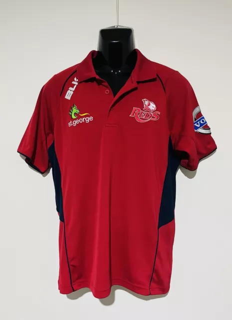 Queensland Reds Rugby Union Football Mens Replica BLK Media Polo Shirt Size M