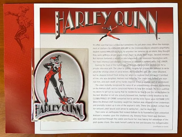 HARLEY QUINN PATCH on INFO CARD ~ Willabee & Ward ~ DC COMICS PATCH COLLECTION