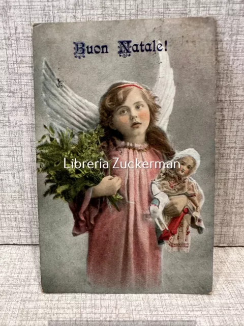 CARTOLINA ANTICA ILLUSTRATA Primo 900 - Buon Natale Con Bambina Angelo