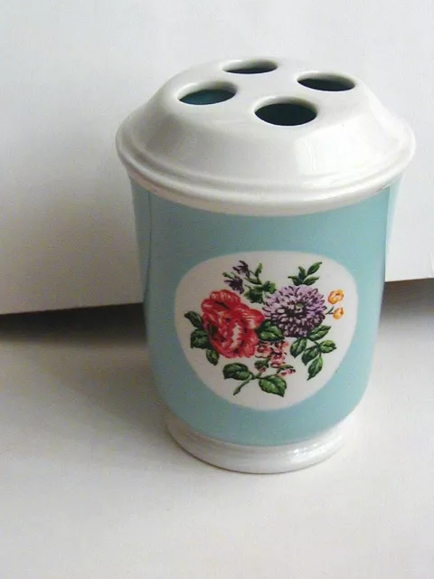 Martha Stewart Everyday Toothbrush Holder  Floral on Blue and White