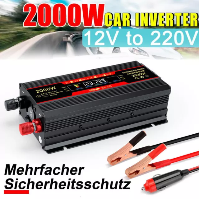 Spannungswandler 2600W 12V-230V Modified Sinus Wechselrichter Inverter 2 USB DE