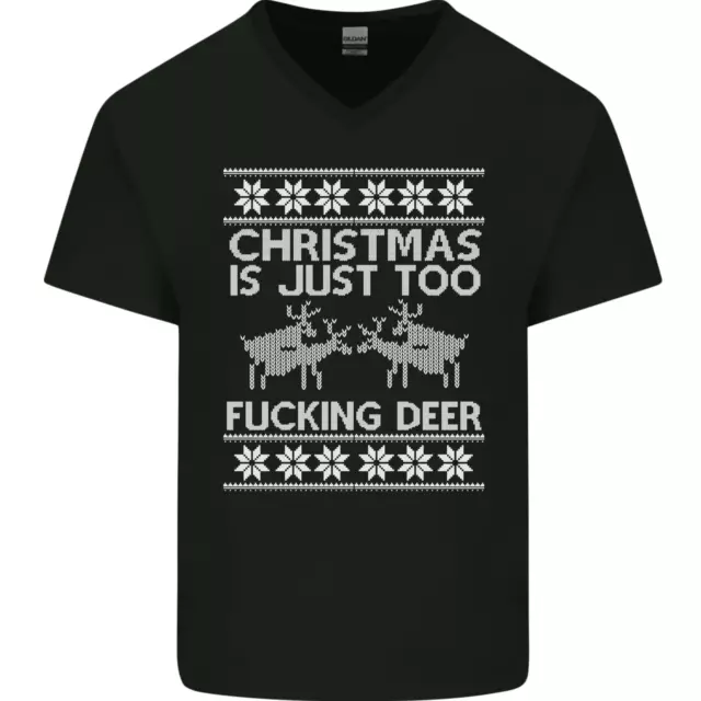 Natale È Just Too F# Cking Cervo Divertente Uomo Scollo A V Cotone T-Shirt