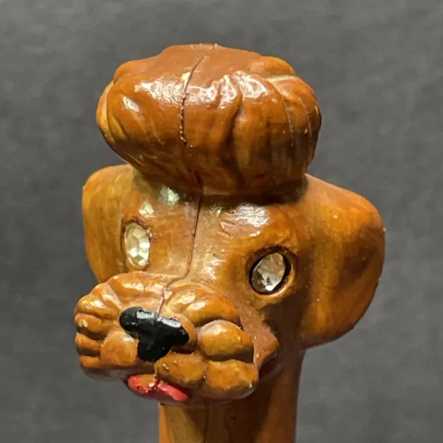 Vintage 1950s Cartoon Poodle Dog French Puppy Solid Wood Hand-Carved Statue