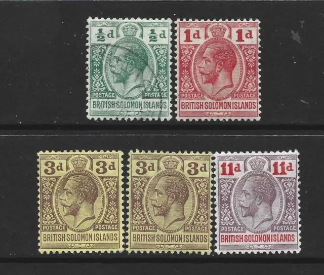 British Solomon Islands 1913 KGV - Set of 4 plus 3d Var -SG 18/21 -FM (½d is FU)
