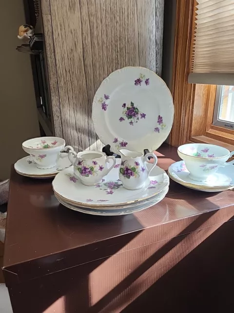 Noritake China 8" Salad Plates-4, Teacup & Saucer-4 & 2, Creamer & sugar bowl