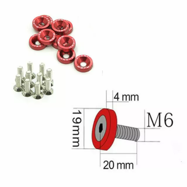 20pcs Red Billet Aluminum Fender/Bumper Washer/Bolt Engine Bay Dress Up Kit 2