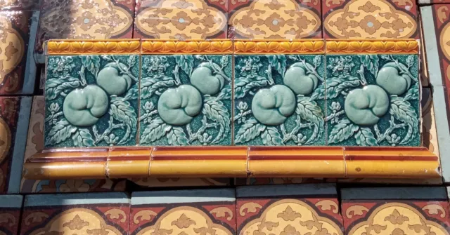 Reclaimed original period antique Art Nouveau tile fruits floral wall panel