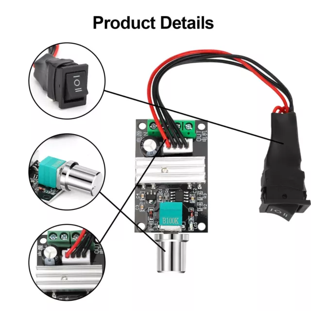 2X DC Motor Speed Switch Controller 10V 12V 24V Control Reversible PWM Regulator 2