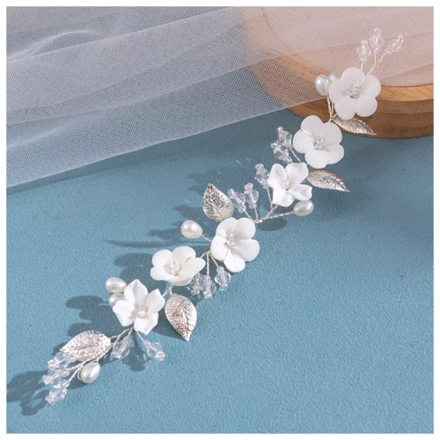 Leaf Bridal Headband Crystal Pearl White Flower Wedding Headpieces Hair Vine